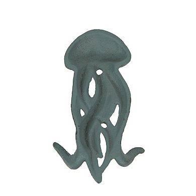 Set of 3 Cast Iron Jellyfish Wall Hooks 5 Inches High - Blue , Gray, White