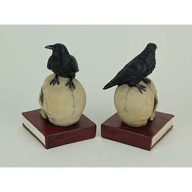 Evil Omen Raven On Skull Perch Decorative Bookend Set