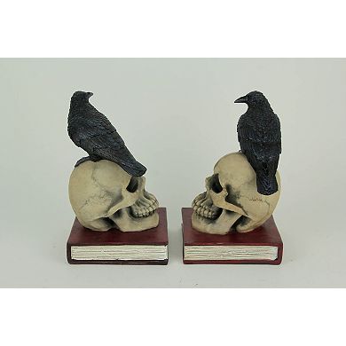 Evil Omen Raven On Skull Perch Decorative Bookend Set