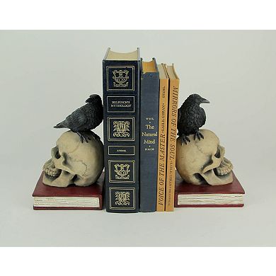 Evil Omen Raven On Skull Perch Decorative Bookend Set