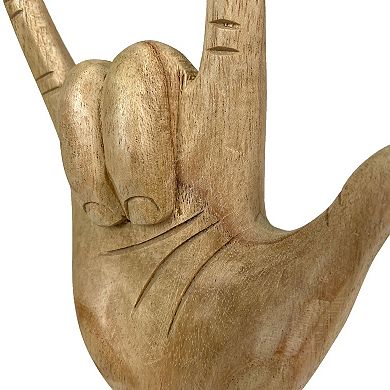 Carved Wooden Sign Language I Love You Hand Gesture Statue 7.75 Inches High