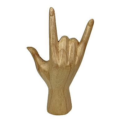 Carved Wooden Sign Language I Love You Hand Gesture Statue 7.75 Inches High