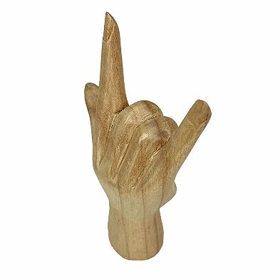 Carved Wooden Sign Language I Love You Hand Gesture Statue 7.75 Inches High