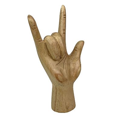 Carved Wooden Sign Language I Love You Hand Gesture Statue 7.75 Inches High