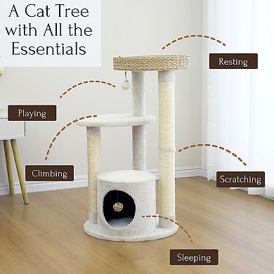PetPals® Winnipeg 35.8" Cat Tree with Top Nest Bed, Sisal Scratching Post