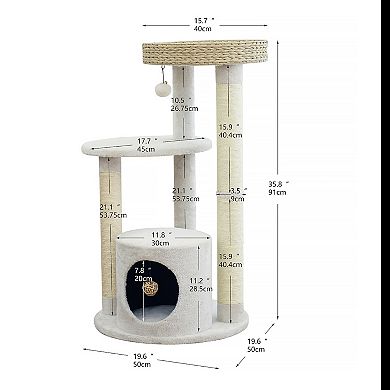 PetPals® Winnipeg 35.8" Cat Tree with Top Nest Bed, Sisal Scratching Post