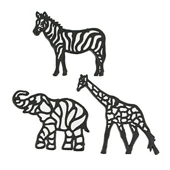 Set of 3 Black Cast Iron Safari Animal Kitchen Decor Trivets Wall Hanging Art