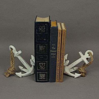 Set of 2 White Cast Iron Ship Anchor Bookends Nautical Home Decor Sculptures