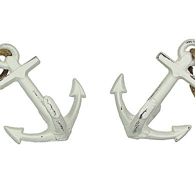 Set of 2 White Cast Iron Ship Anchor Bookends Nautical Home Decor Sculptures