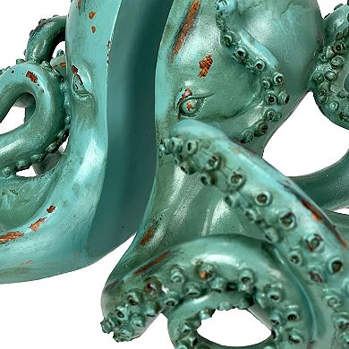 Aqua Green Octopus Bookends Set of 2 Nautical Polyresin Coastal Shelf Decor