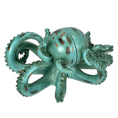 Aqua Green Octopus Bookends Set of 2 Nautical Polyresin Coastal Shelf Decor