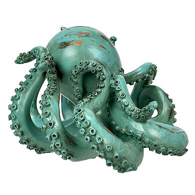 Aqua Green Octopus Bookends Set of 2 Nautical Polyresin Coastal Shelf Decor
