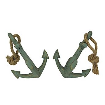Set of 2 Verdigris Cast Iron Ship Anchor Bookends Nautical Home Decor Sculptures