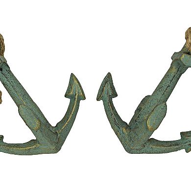 Set of 2 Verdigris Cast Iron Ship Anchor Bookends Nautical Home Decor Sculptures