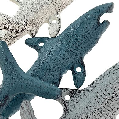 Set of 3 Shark Wall Hooks in Blue, Gray, White Perfect for Nautical Themes