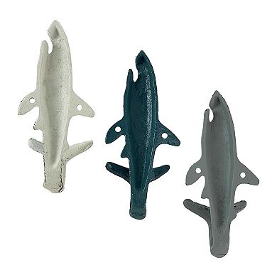 Set of 3 Shark Wall Hooks in Blue, Gray, White Perfect for Nautical Themes
