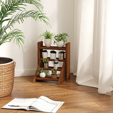 Furinno Staircase Outdoor Planter Set Flower Shelf, 4-Tier Meranti Display Shelf