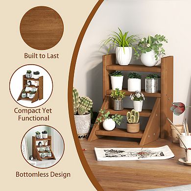 Furinno Staircase Outdoor Planter Set Flower Shelf, 4-Tier Meranti Display Shelf