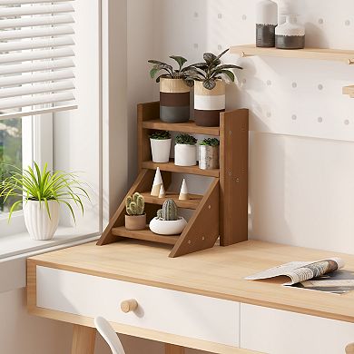 Furinno Staircase Outdoor Planter Set Flower Shelf, 4-Tier Meranti Display Shelf