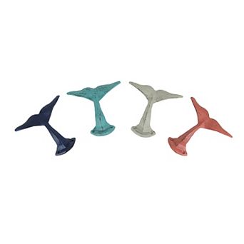4 Cast Iron Whale Tail Wall Hooks or Coat Hanging Beach House Coastal Décor