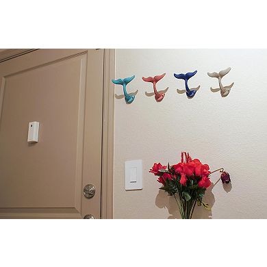 4 Cast Iron Whale Tail Wall Hooks or Coat Hanging Beach House Coastal Décor