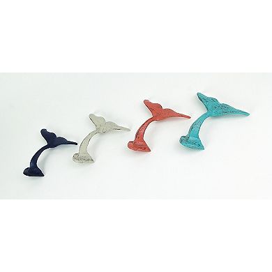 4 Cast Iron Whale Tail Wall Hooks or Coat Hanging Beach House Coastal Décor