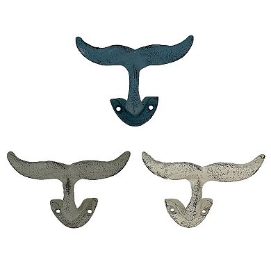 Set of 3 Cast Iron Nautical Whale Tale Wall Hooks