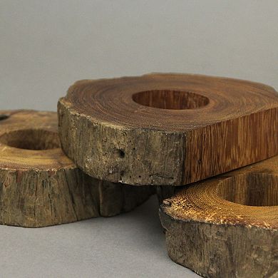 Set of 8 Hand Crafted Natural Acacia Wood Slice Napkin Rings
