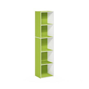 Furinno 9" x 12" x 52" Storage Shelf 5 tier Cube Bookcase, White & Green