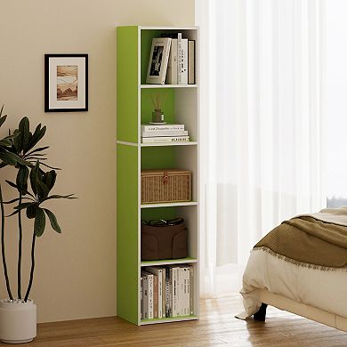Furinno 9" x 12" x 52" Storage Shelf 5 Tier Cube Bookcase, White & Green