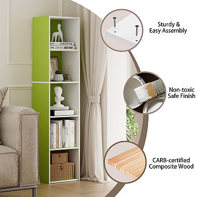 Furinno 9" x 12" x 52" Storage Shelf 5 Tier Cube Bookcase, White & Green