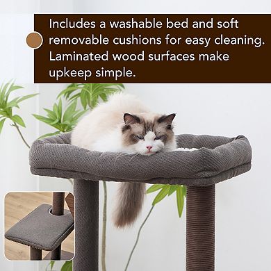 PetPals® Wagon 2.0 5-Level 37” Mid-Century Modern Cat Tree with Hexagon Condo, Recycled Scratchers,