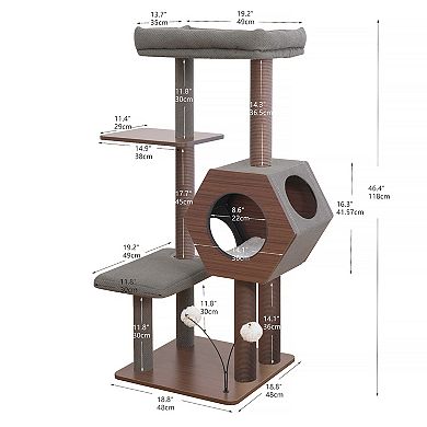 PetPals® Wagon 2.0 5-Level 37” Mid-Century Modern Cat Tree with Hexagon Condo, Recycled Scratchers,