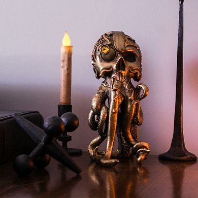 Steampunk Nautilus & Octopus Skull Statues Retro-Futuristic Oceanic Sculptures