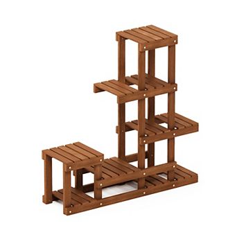 Furinno Multi-Level Outdoor Plant Stand Flower Shelf, Tiered Meranti Display