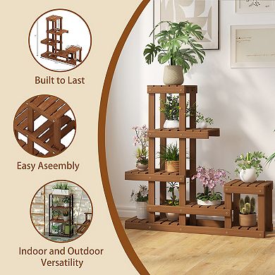 Furinno Multi-Level Outdoor Plant Stand Flower Shelf, Tiered Meranti Display
