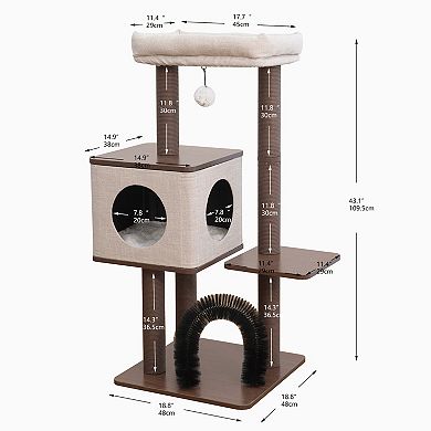 PetPals® Elevate 2.0 4-Level 37” Mid-Century Modern Cat Tree with Recycled Paper Rope, Washable Bed