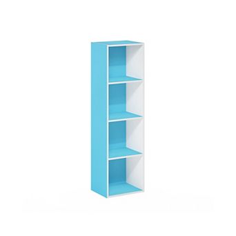 Furinno 9" x 12" x 42" Storage Shelf 4 tier Cube Bookcase, White & Blue