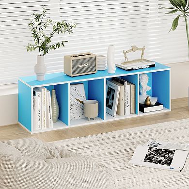 Furinno 9" x 12" x 42" Storage Shelf 4 Tier Cube Bookcase, White & Blue