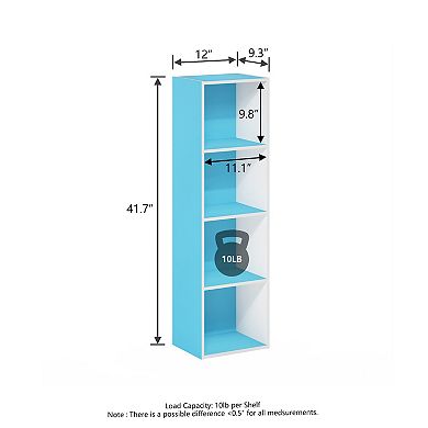 Furinno 9" x 12" x 42" Storage Shelf 4 Tier Cube Bookcase, White & Blue