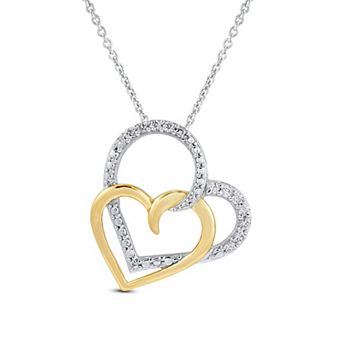 Diamond Essentials 14k Gold Over Sterling Silver 1/10 Carat T.W. Lab-Grown Diamond Double Heart Pendant Necklace