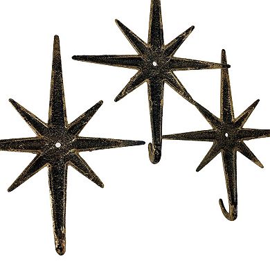 Gold Atomic Starburst Hooks Set of 3 Mid-Century Modern Decor