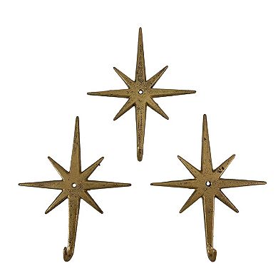 Gold Atomic Starburst Hooks Set of 3 Mid-Century Modern Decor
