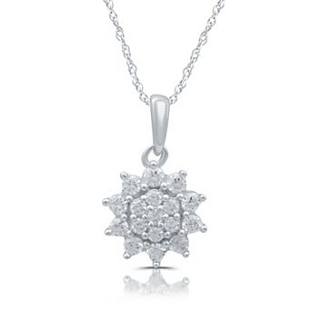 Diamond Essentials Sterling Silver 1/3 Carat T.W. Lab-Grown Diamond Sun Flower Pendant Necklace