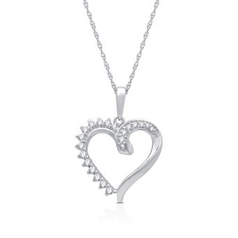 Diamond Essentials Sterling Silver 1/4 Carat T.W. Lab-Grown Diamond Ribbon Heart Pendant Necklace