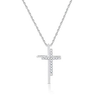 Diamond Essentials Sterling Silver 1/10 Carat T.W. Lab-Grown Diamond Double Cross Pendant Necklace