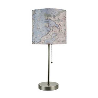 Decorative Treasure Map Brushed Nickel Accent Lamp Coastal Pirate Beach Decor