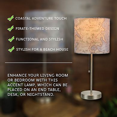 Decorative Treasure Map Brushed Nickel Accent Lamp Coastal Pirate Beach Decor