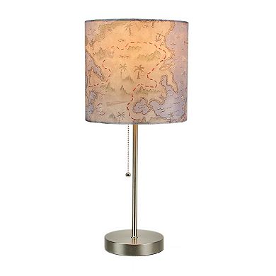 Decorative Treasure Map Brushed Nickel Accent Lamp Coastal Pirate Beach Decor
