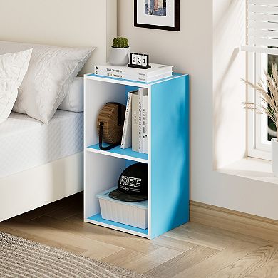 Furinno 9" x 12" x 21" Storage Shelf 2 Tier Cube Bookcase, White & Blue